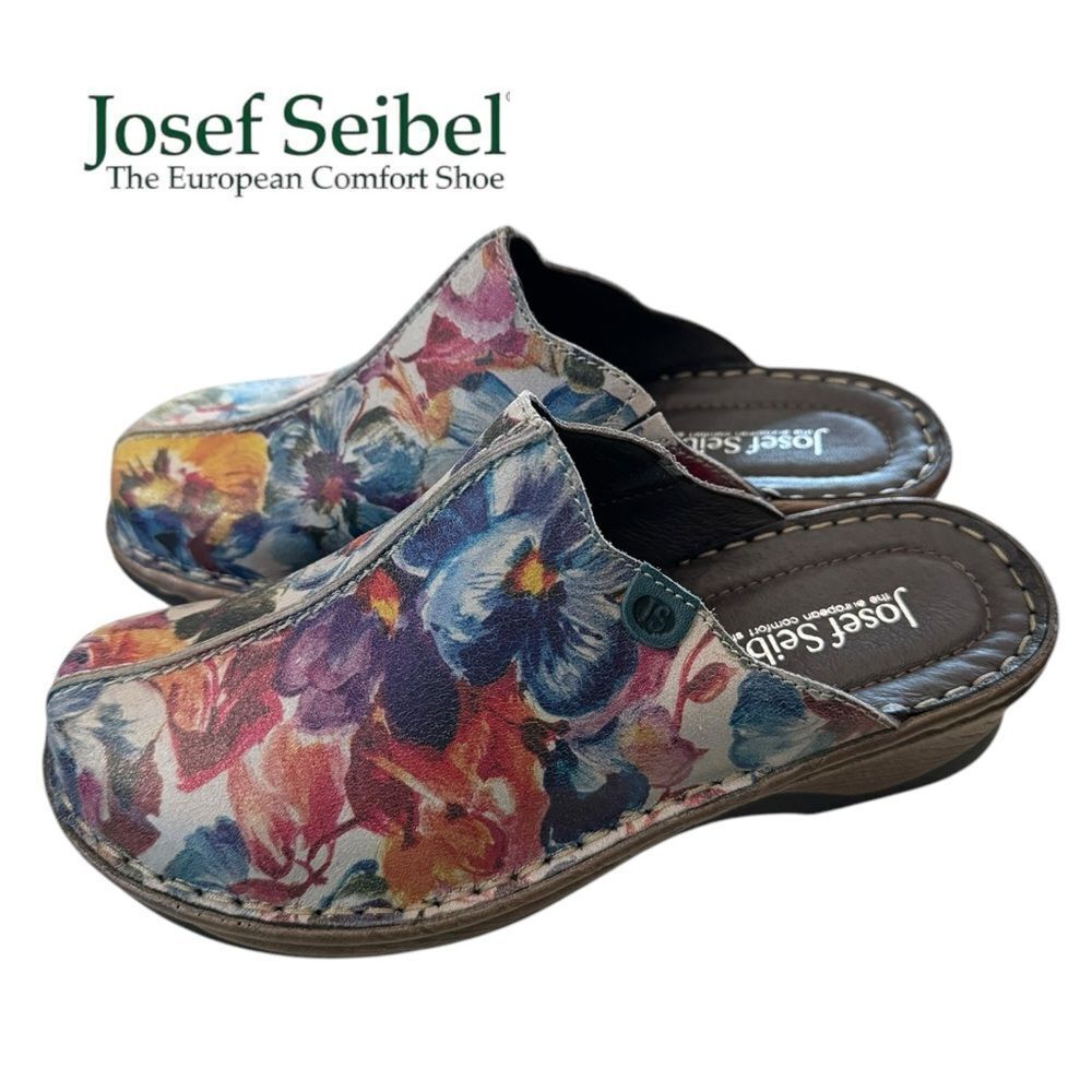 New Josef Seibel Catalonia 51 Women's Slide On Floral Leather Clogs 37 6 6.5
